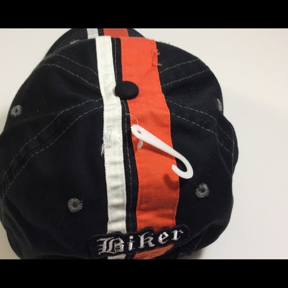 Motorcycle Biker Hat / Cap Black Tattered Stripes - Picture 4 of 5